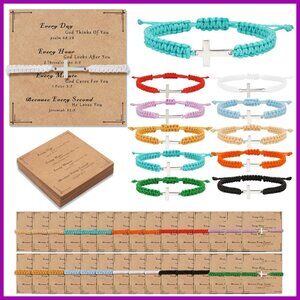 Adjustable Braided Cross Charm Bracelets with Inspirational Cards Set